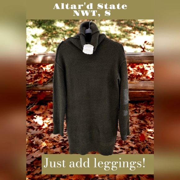 Cozy Fall Sweater! NWT Altar'd State Olive Green Oversized Turtleneck Sweater, S - Picture 1 of 9